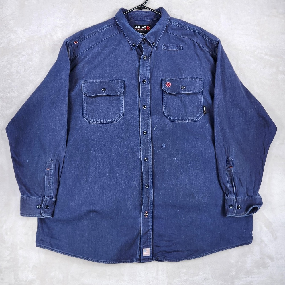 Ariat Work FR Shirt Mens 3XL Blue Denim Flame Resistant Button Up Workwear